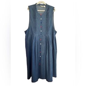 VTG 90s long denim teachercore patriotic red white blue button down dress 22/24